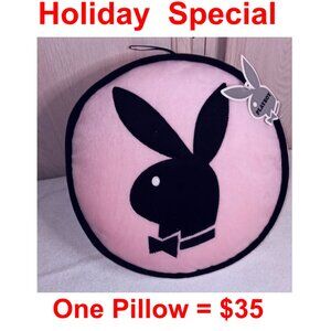 Playboy Round Pillow Pink/Black Rabbit Head  NEW with Tags Vintage Retro